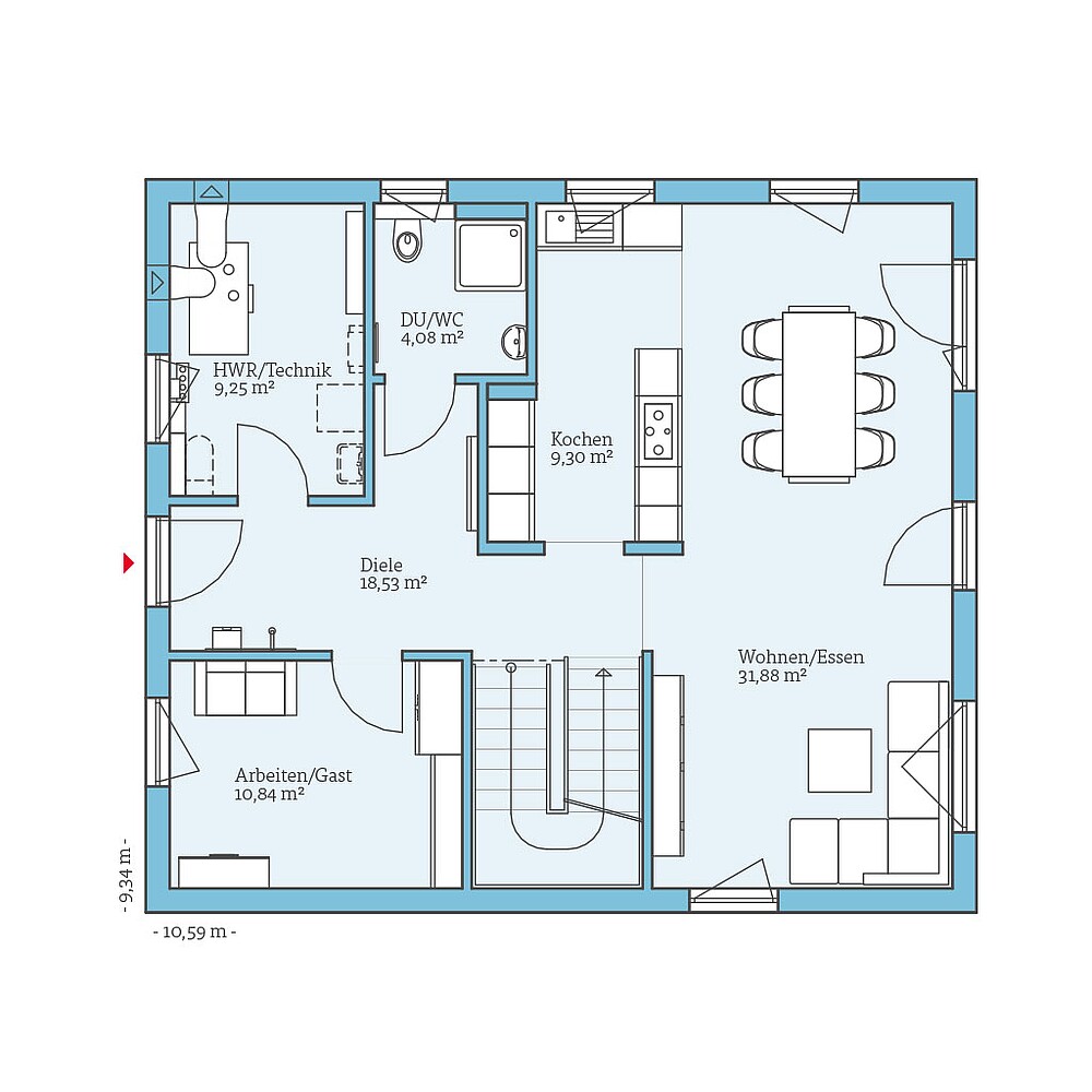 Grundriss (Erdgeschoss) QNG⁺-Line: Variant 25-165: Grundriss EG - Hanse Haus