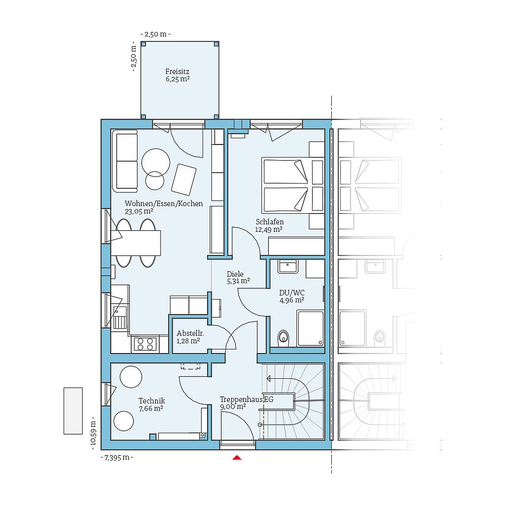 QNG⁺-Line Doppelhaus 126: Grundriss EG - Hanse Haus