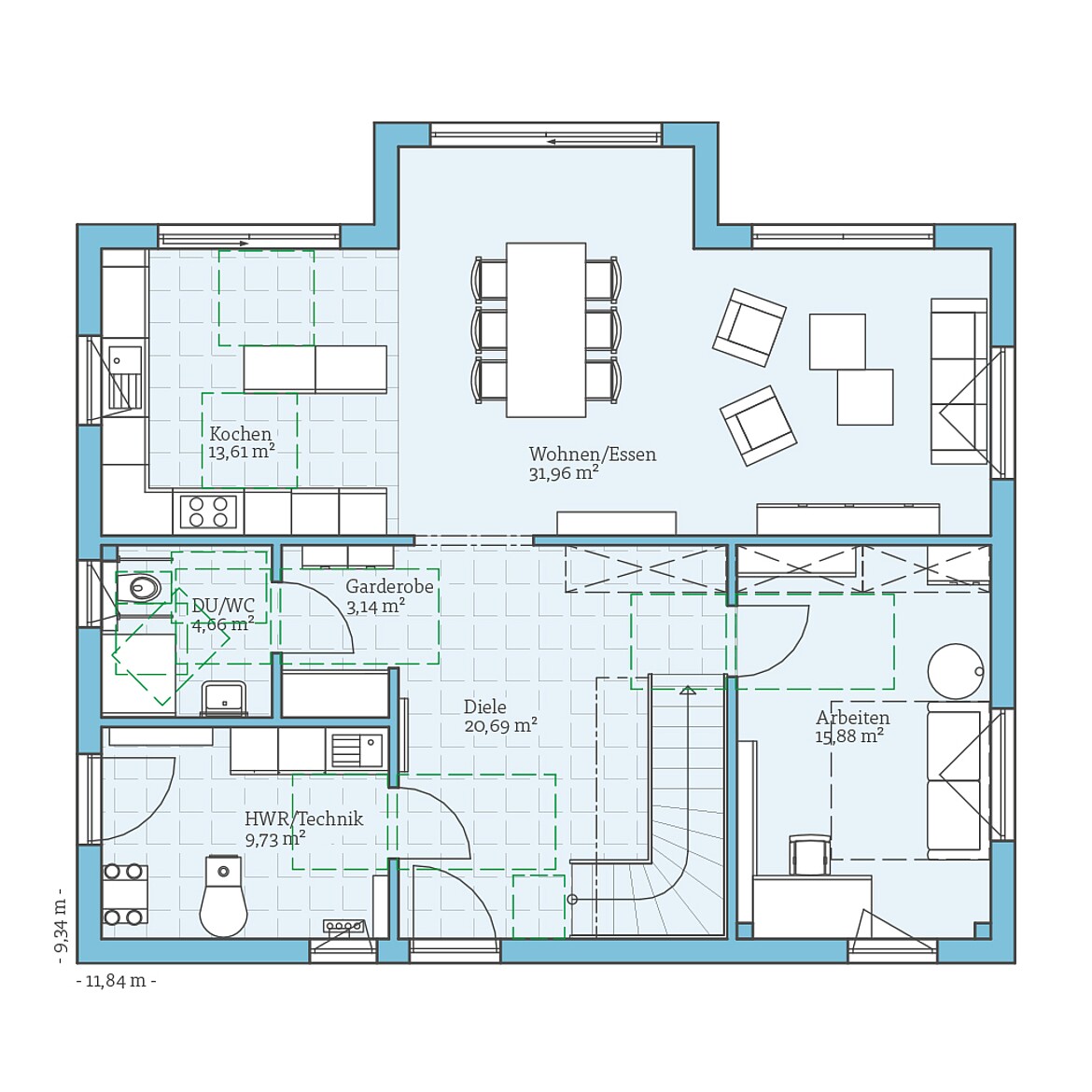 Prefabricated house Variant 45-130: Floor plan option barrier-free ground floor
