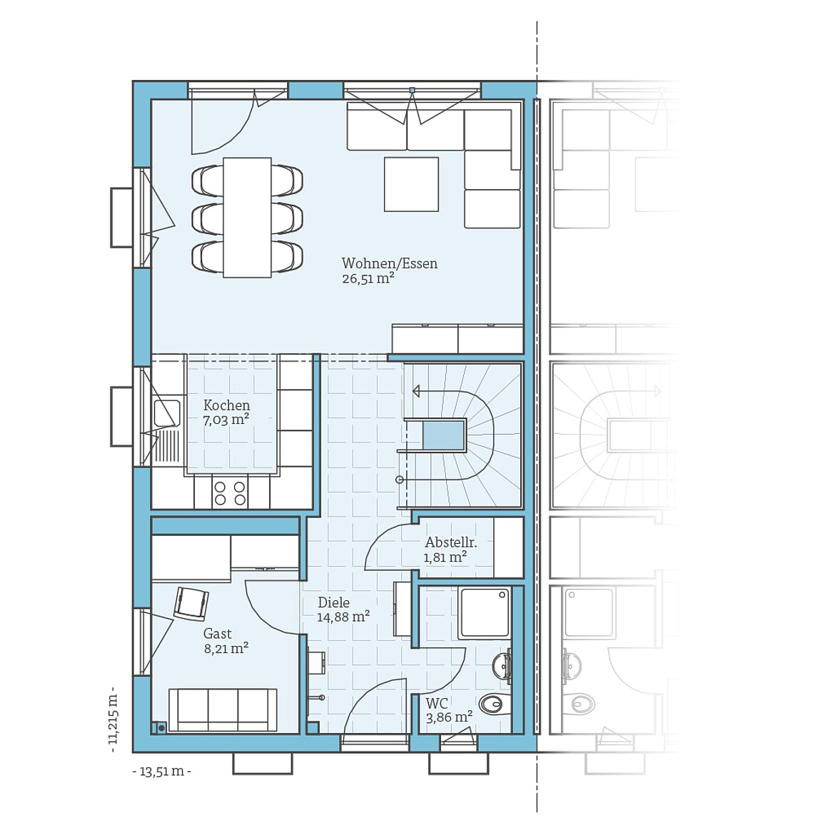 Prefabricated semi-detached house 25-125: Ground floor plan option