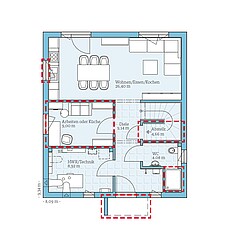 QNG⁺-Line: Fertighaus Villa 124: Grundrissoption 1 EG