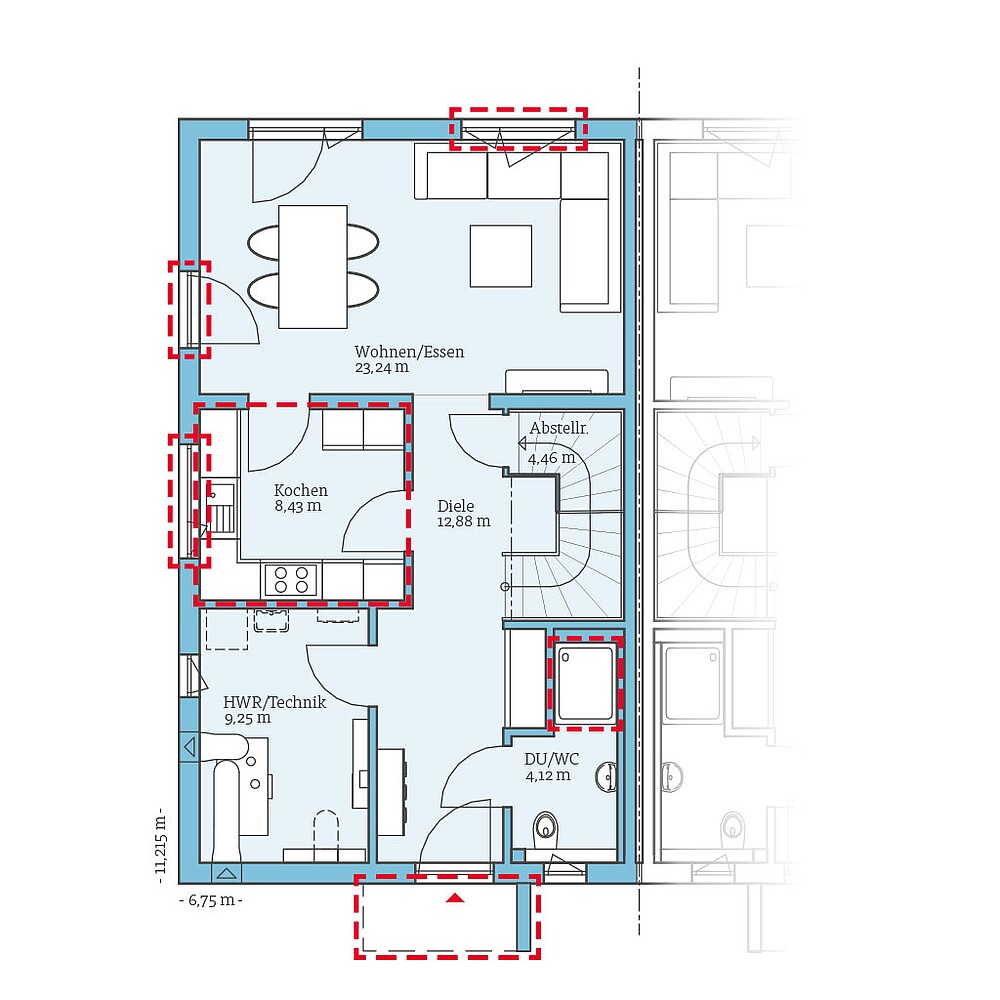 QNG⁺-Line Doppelhaus 179: Grundrissoption 1 EG - Hanse Haus