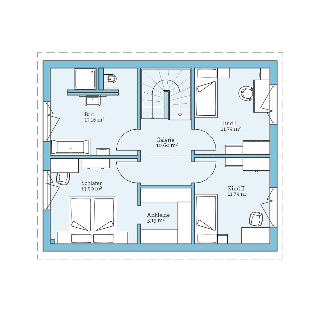 Obergeschoss QNG⁺-Line: Villa 133: Grundriss OG - Hanse Haus