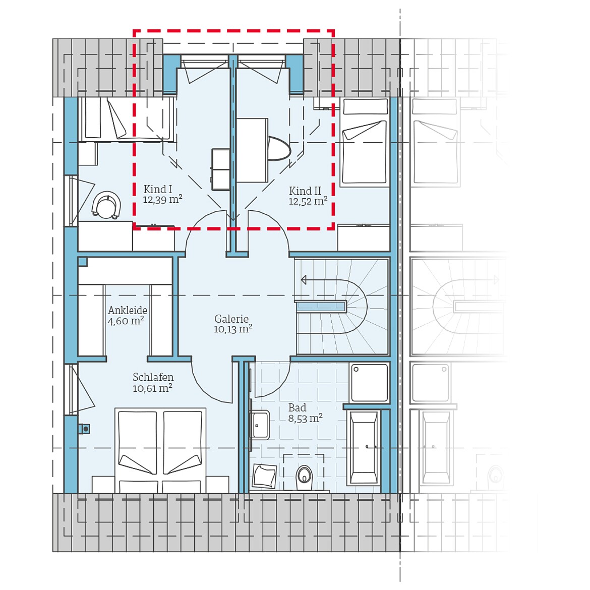Prefabricated semi-detached house 45-123: Top floor plan option