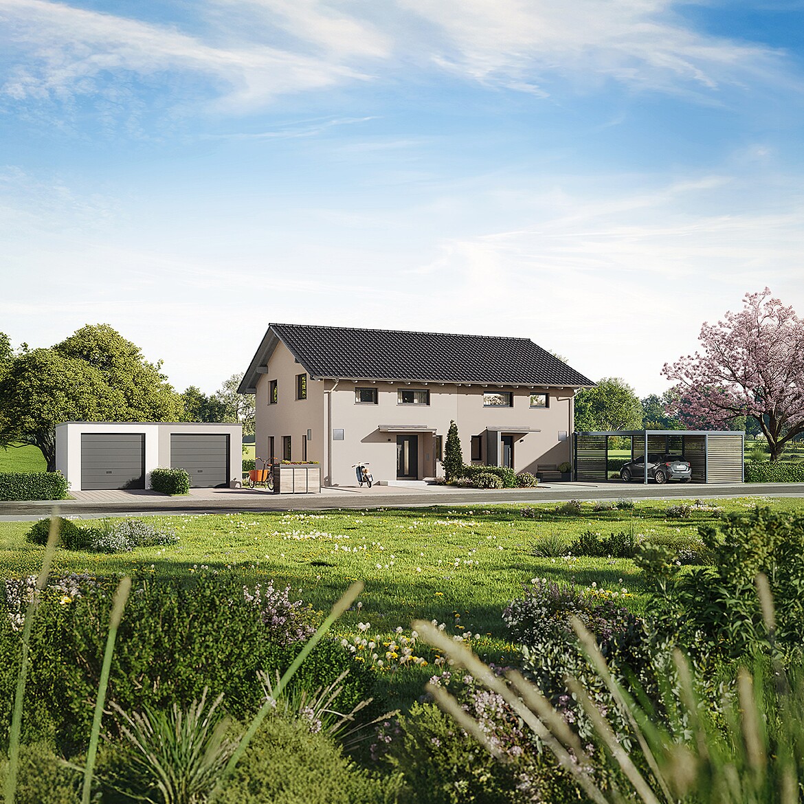 QNG⁺-Line: Fertighaus Doppelhaus 25-125