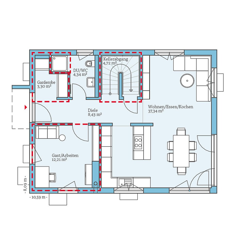 Planungsoption mit Keller (Erdgeschoss) QNG⁺-Line: Variant 30-141: Grundrissoption 2 DG - Hanse Haus