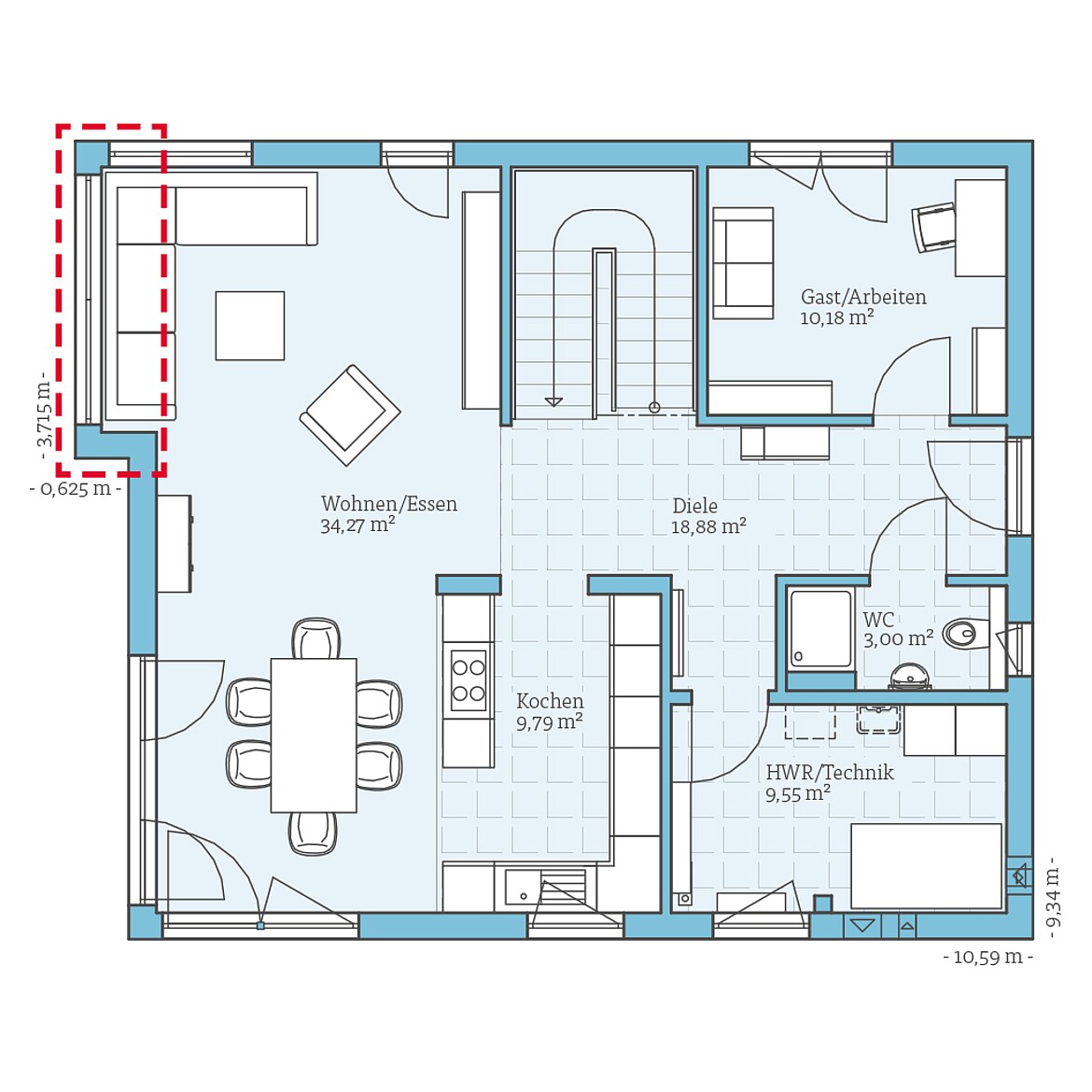 Prefabricated house Villa 166: Ground floor planning option