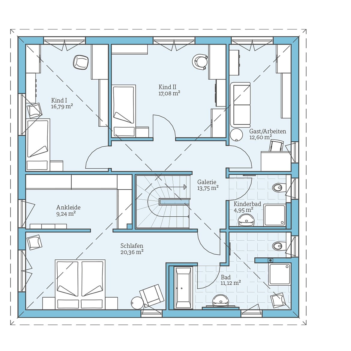 Prefabricated house Duo 212: Upper floor plan