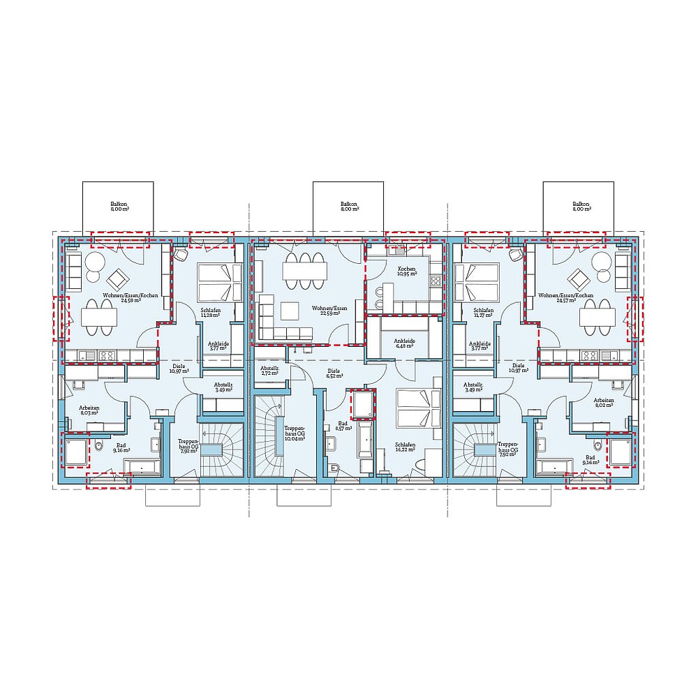QNG⁺-Line: Reihenhaus 159-168: Grundrissoption 1 OG - Hanse Haus