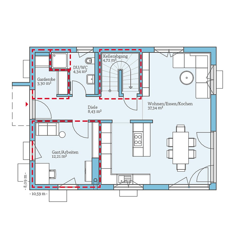 QNG⁺-Line: Variant 38-139: Grundrissoption 2 EG - Hanse Haus