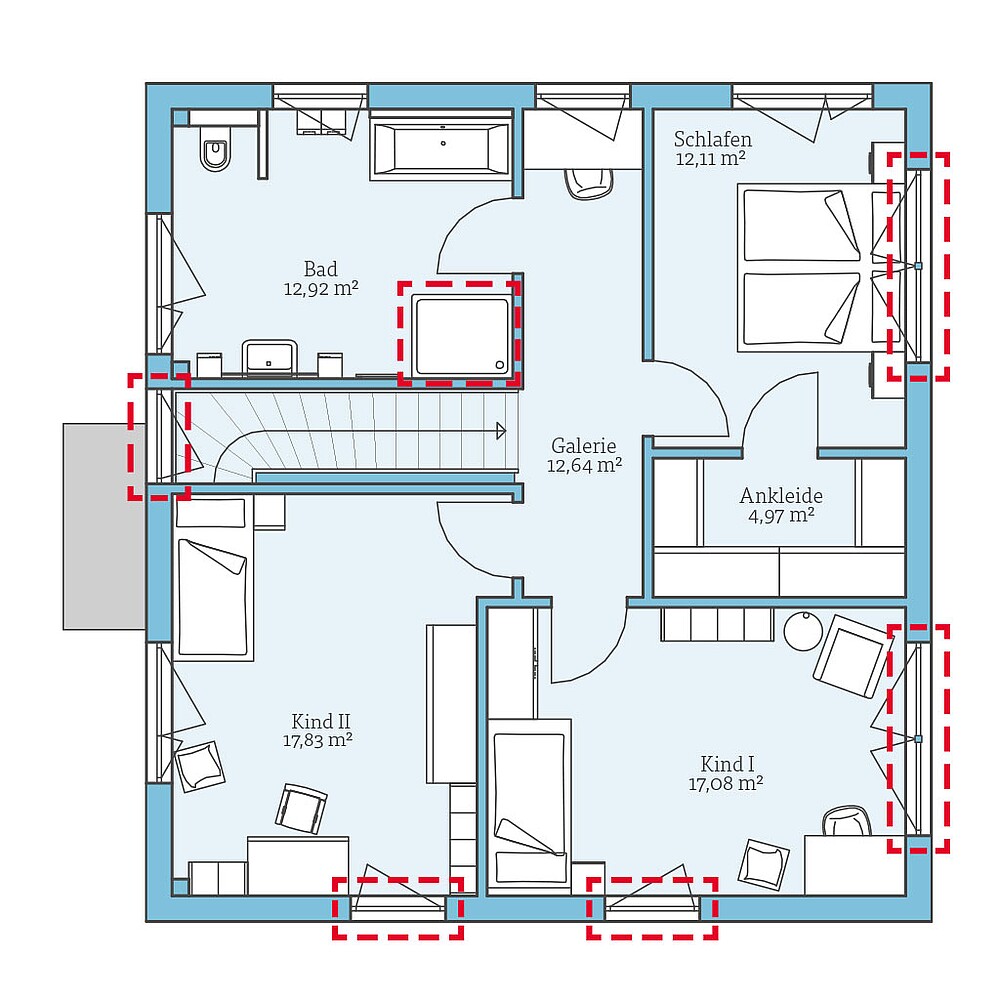 QNG⁺-Line: Cubus 155: Grundrissoption 1 OG - Hanse Haus