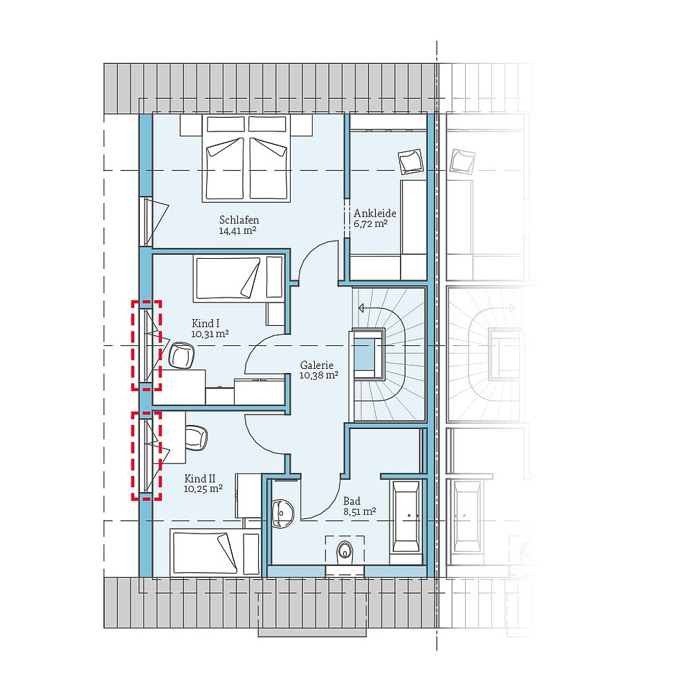 QNG⁺-Line: Doppelhaus 38-124: Grundrissoption 2 DG - Hanse Haus