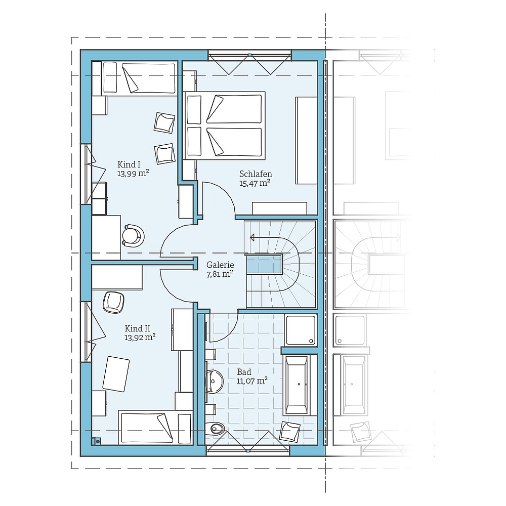 Dachgeschoss Fertighaus Doppelhaus 25-125: Grundriss DG