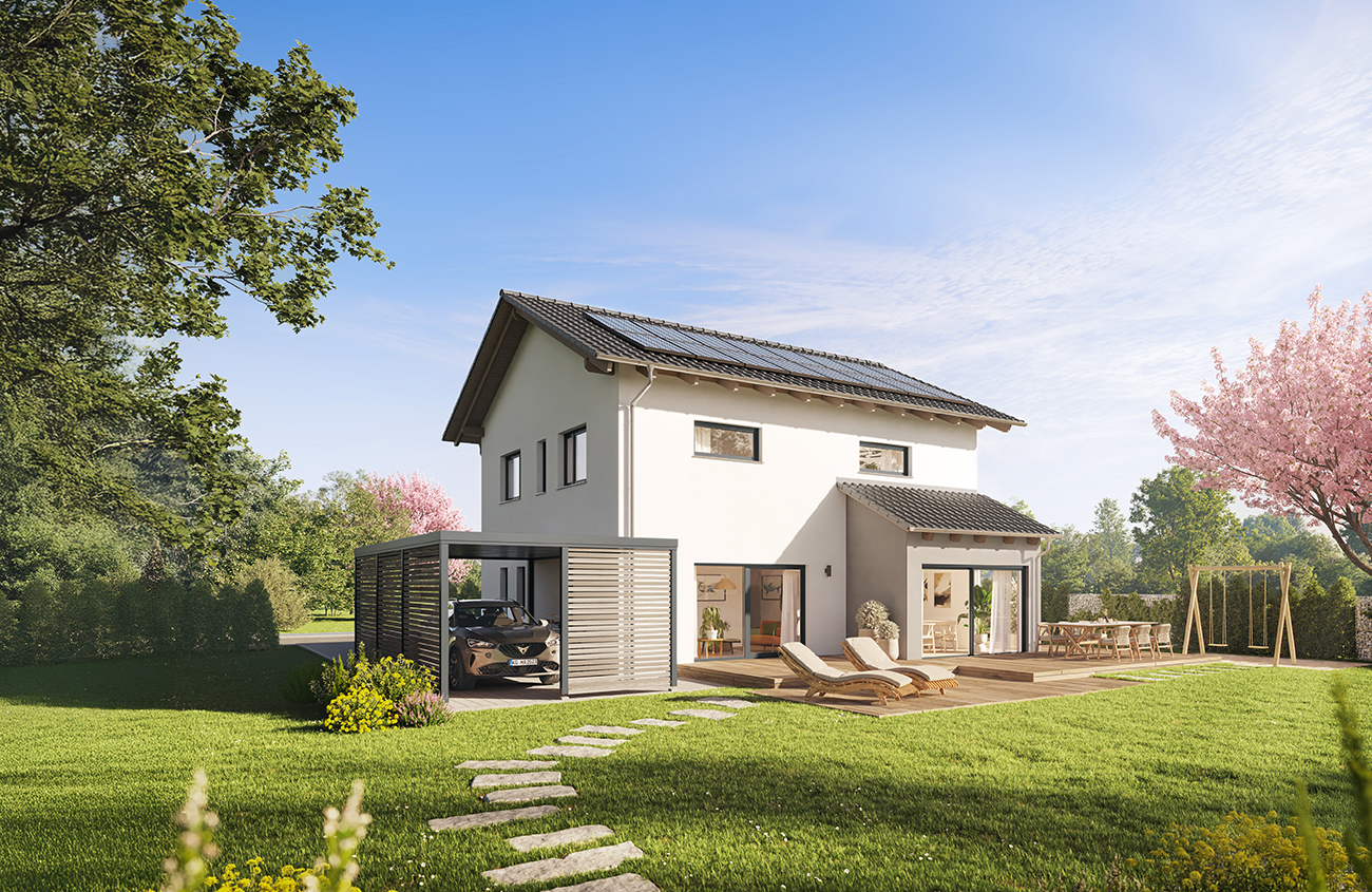 QNG⁺-Line: Fertighaus Villa 163 mit Satteldach